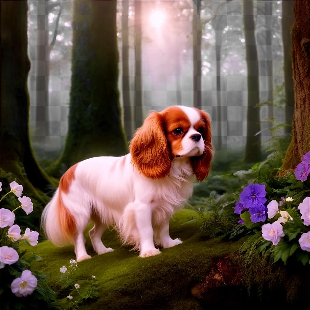 Cavalier King Charles dog in forest