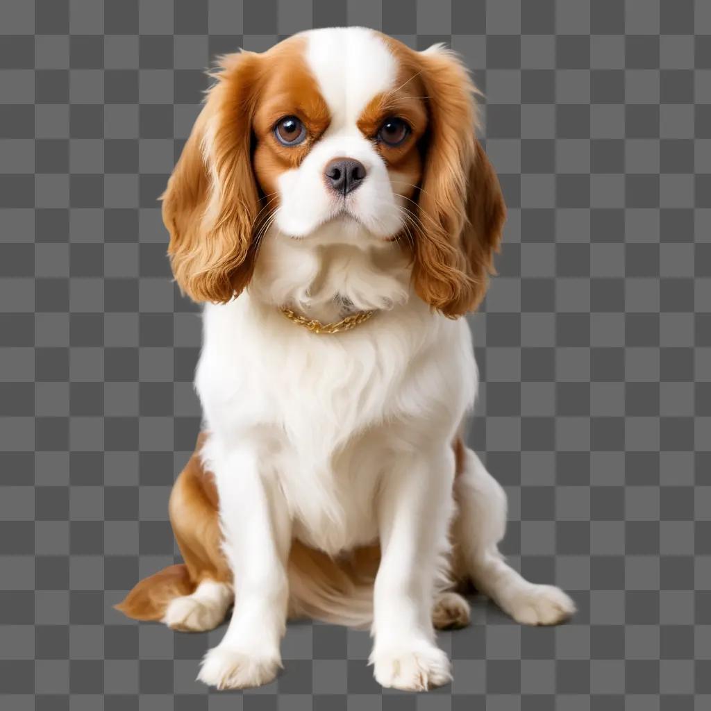 Cavalier King Charles dog sits on a beige background