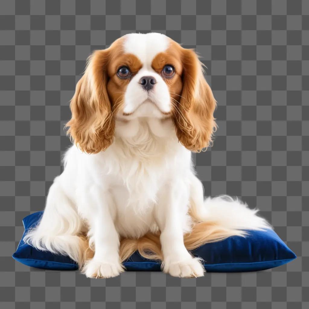 Cavalier King Charles dog sits on a pillow