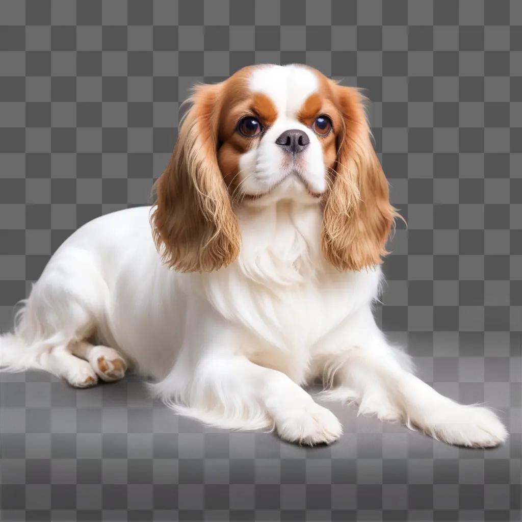 Cavalier King Charles sits on a grey surface