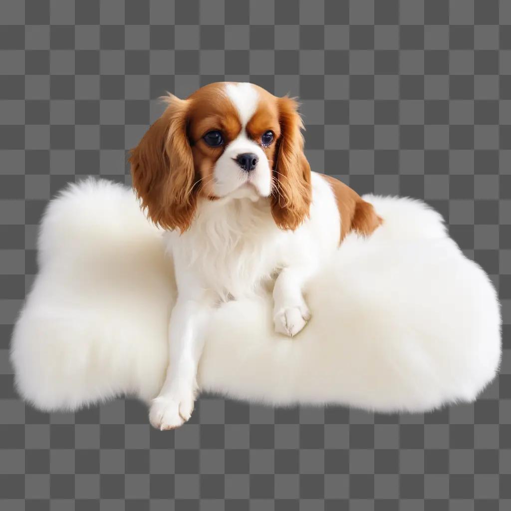 Cavalier King Charles spaniel sits on a white cushion