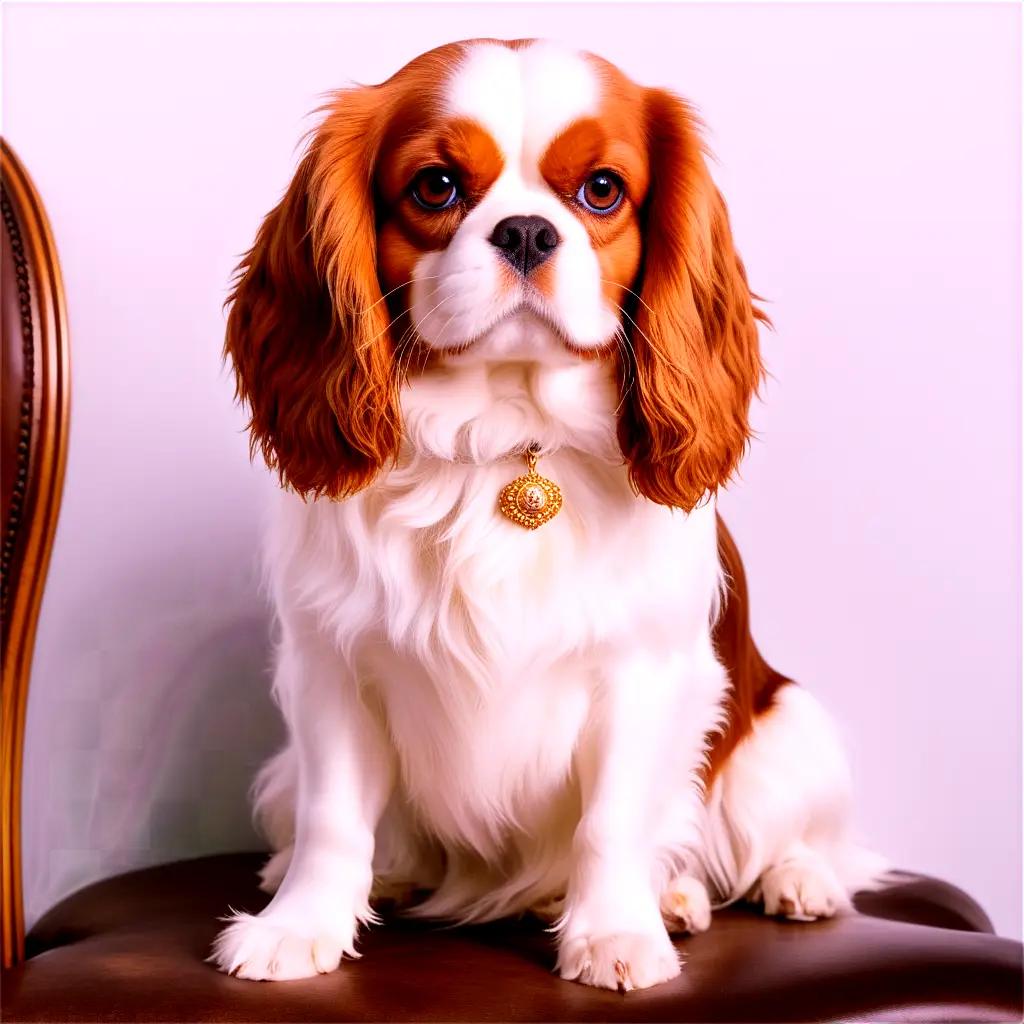 Cavalier king charles dog sits in chair