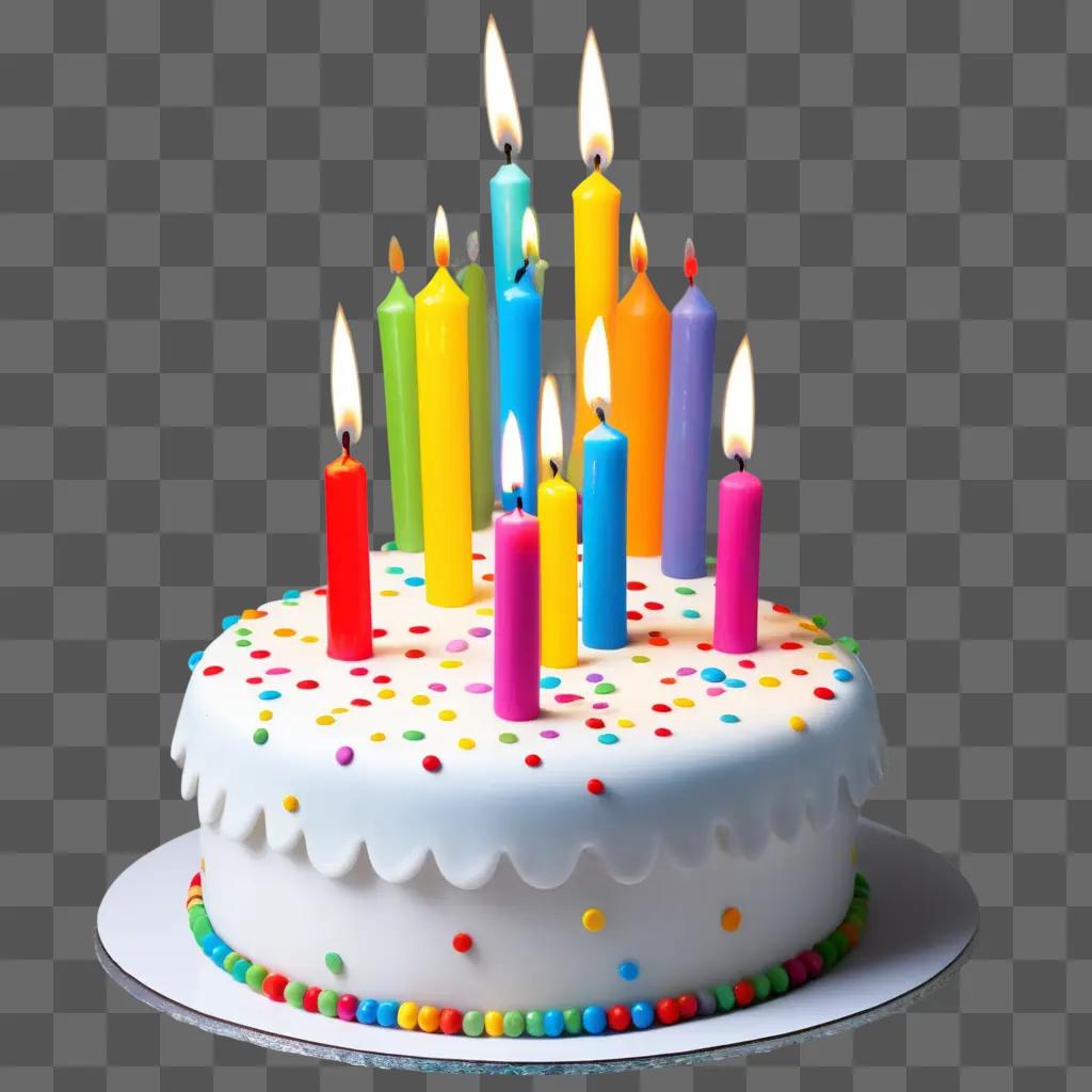 Celebratory birthday cake with colorful candles and sprinkles