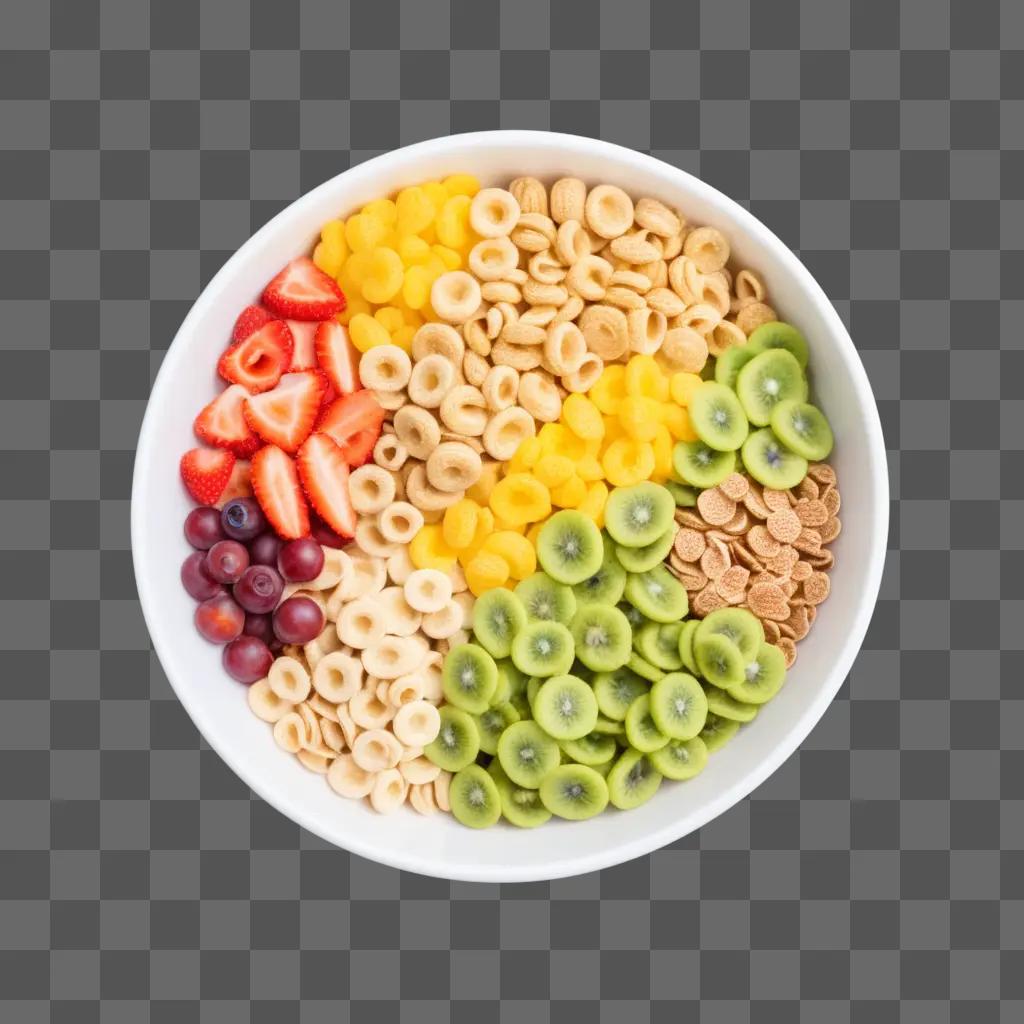 Cereal bowl with strawberries, kiwi and blueberries