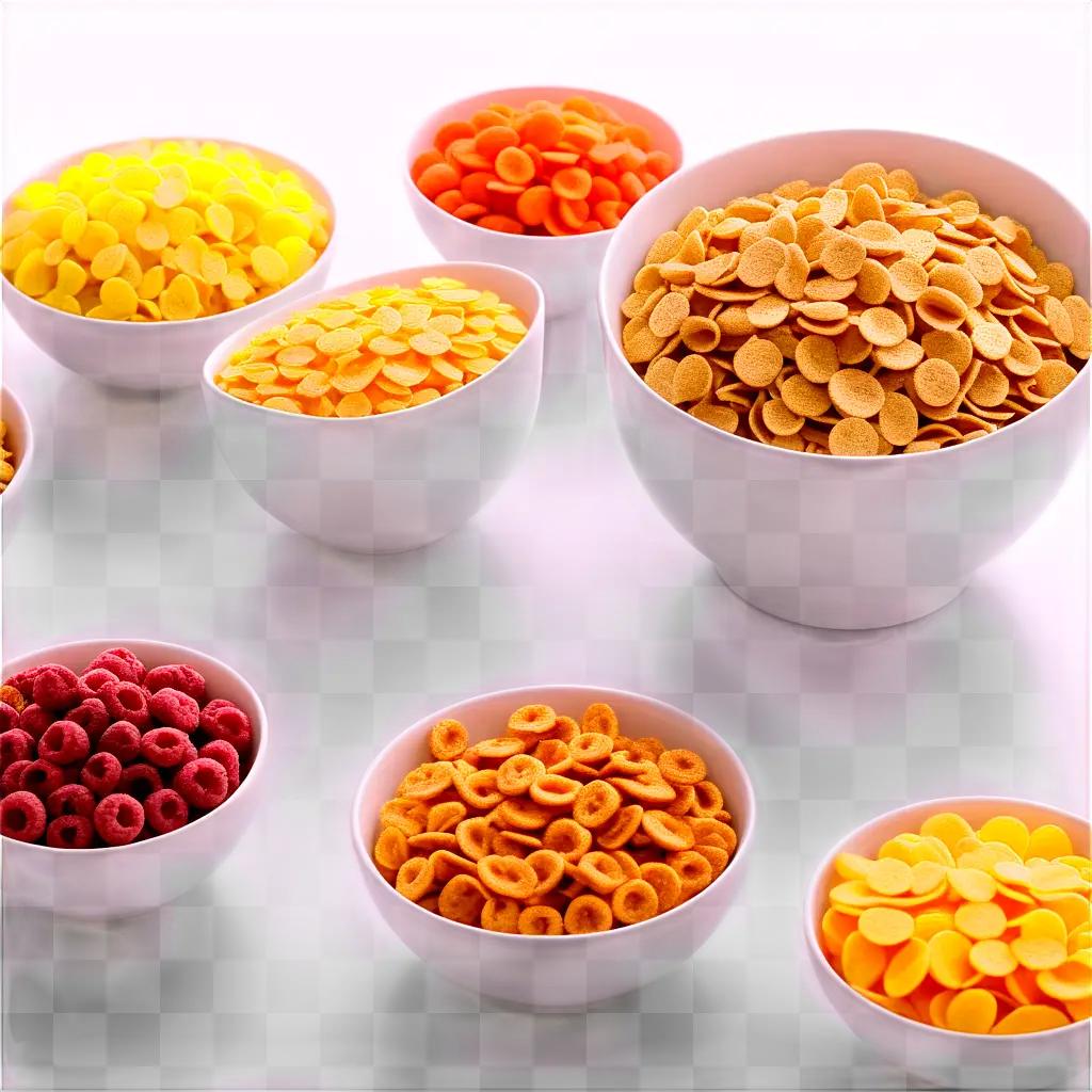 Cereal bowls on table with raspberries and oranges