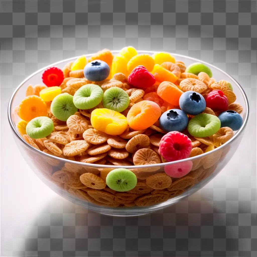 Cereal with fruits in a bowl on a table