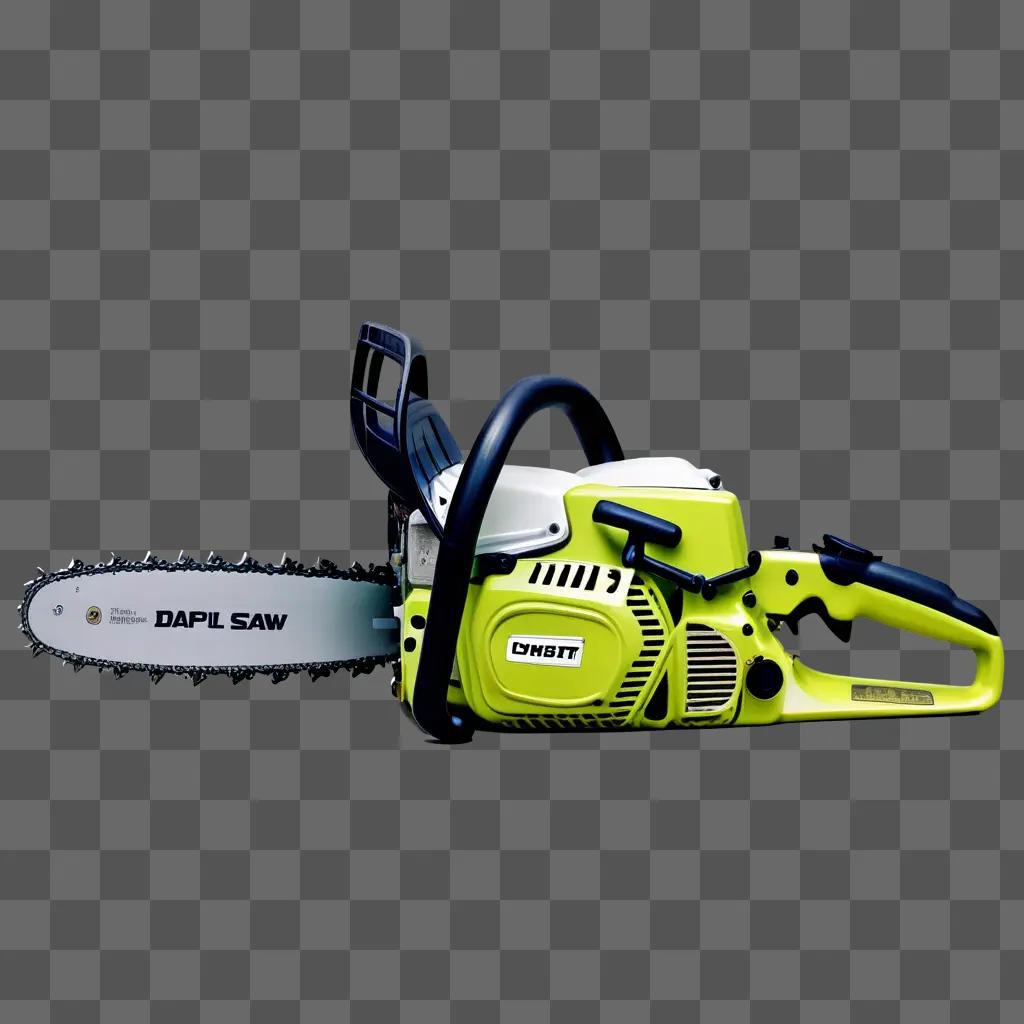 Chain saw with green and black color on a green background