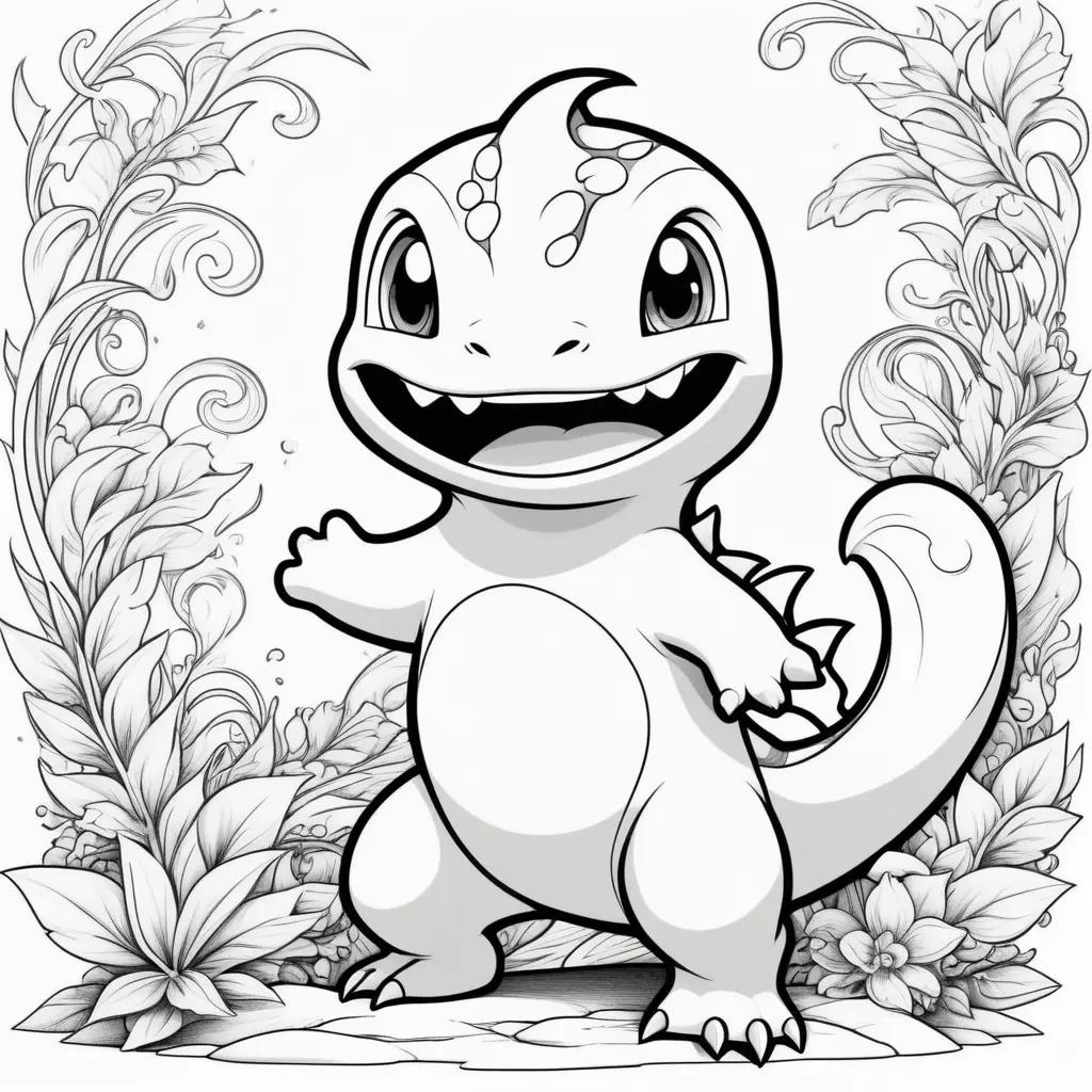 Charmander coloring page with black and white design