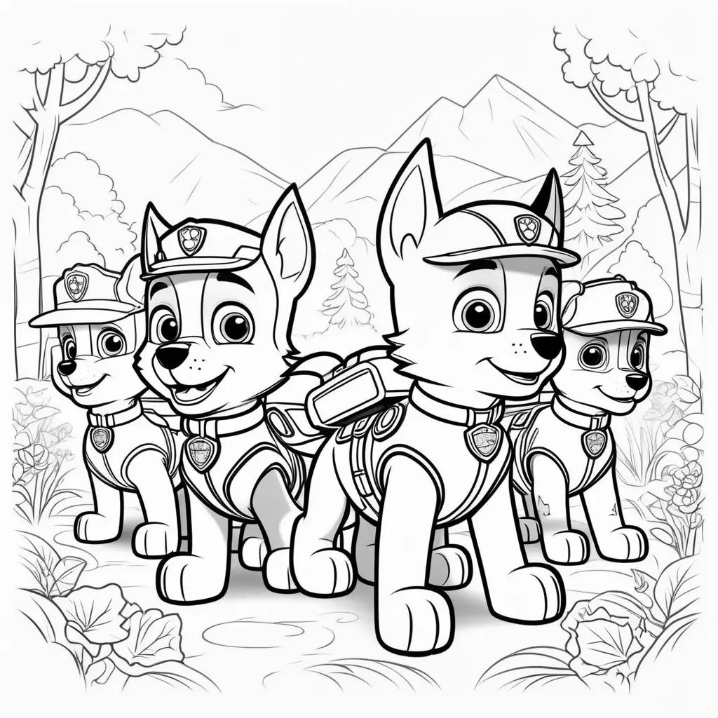 Chase Paw Patrol coloring page features four dogs