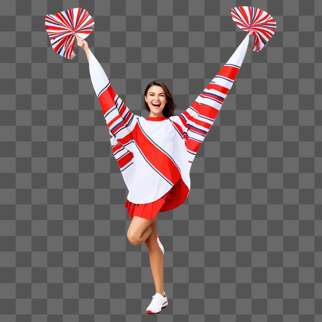 Cheerleader in red and white striped shirt