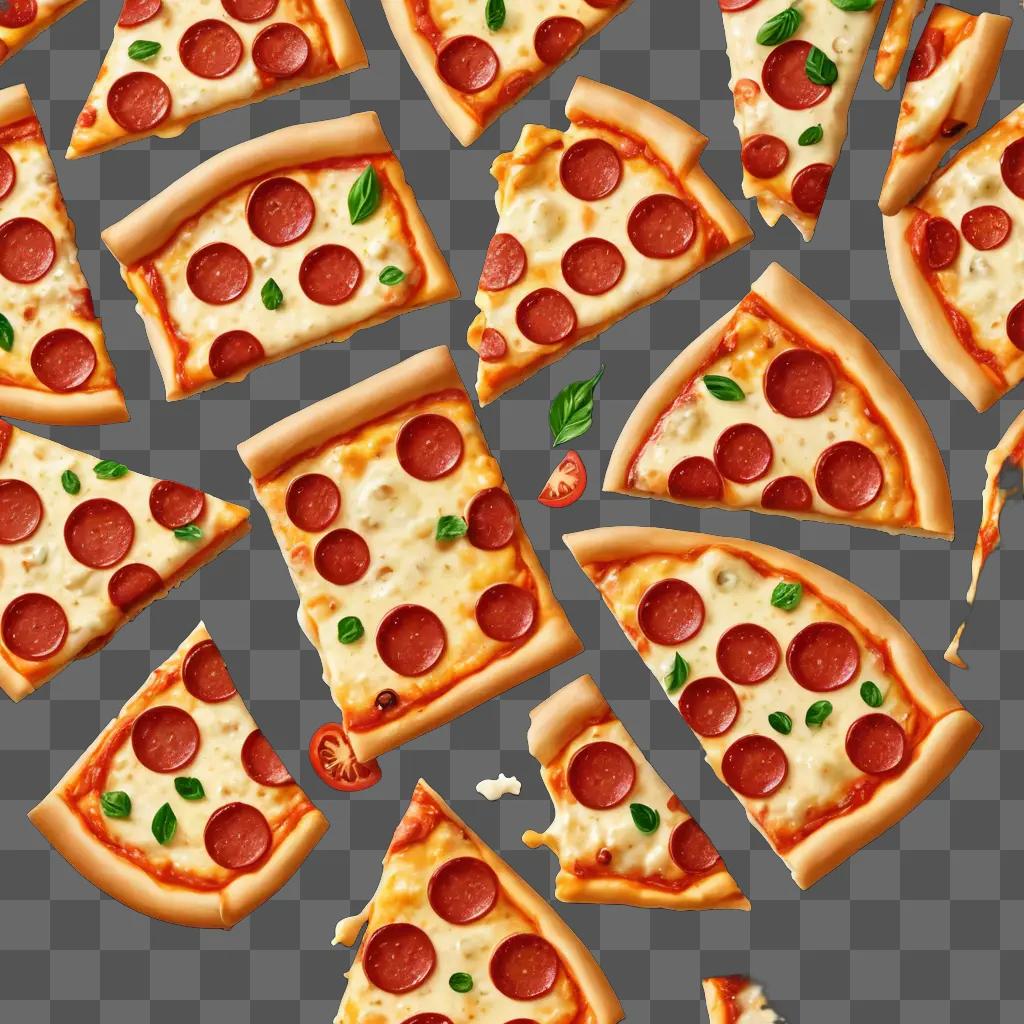 Cheese pizza clipart shows slices of pizza on a black background