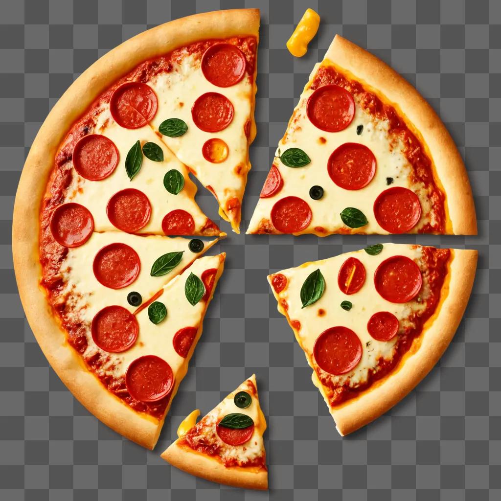 Cheese pizza cut into eight slices on brown background