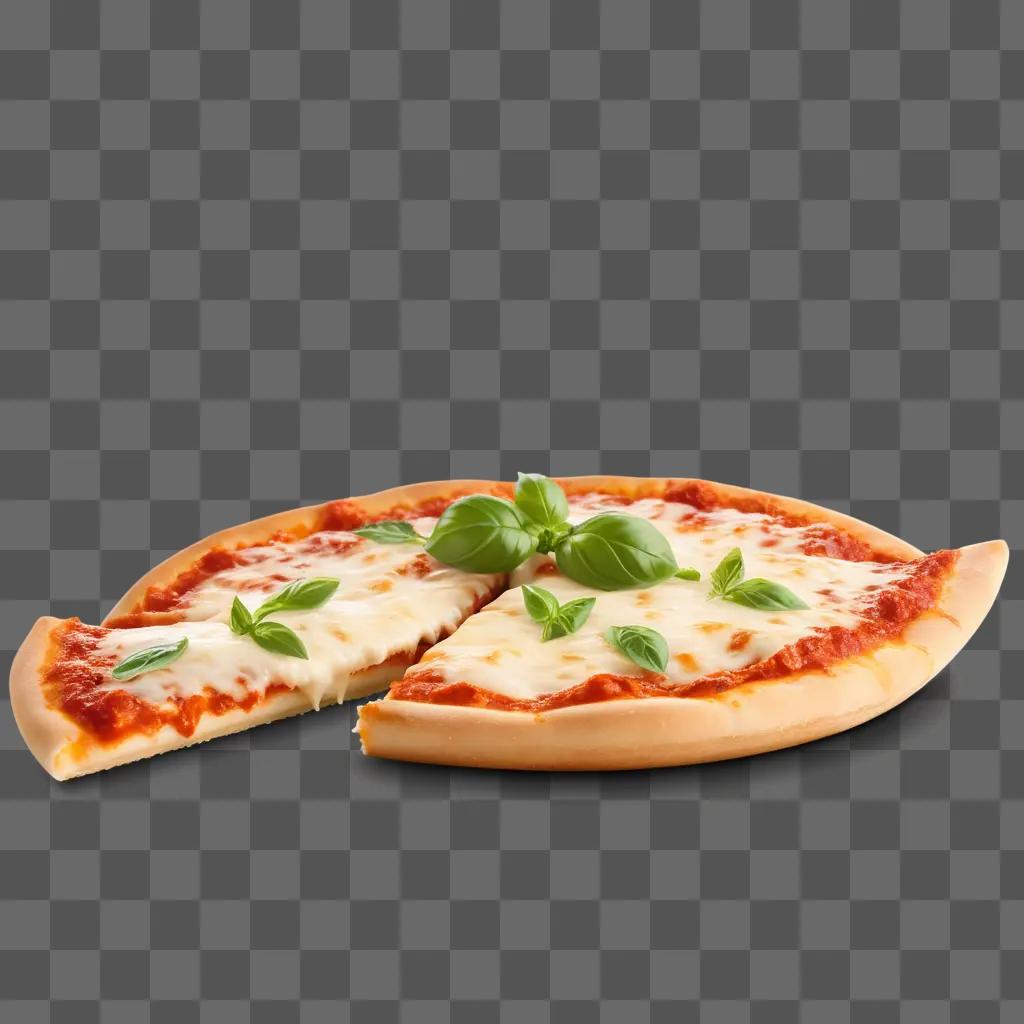 Cheese pizza with basil on a beige background