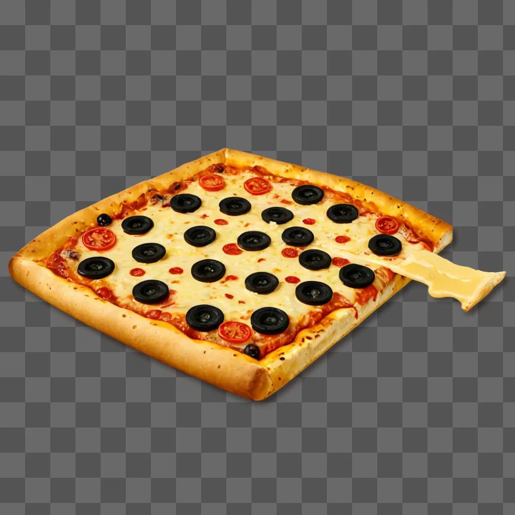 Cheese pizza with black olives and red tomatoes