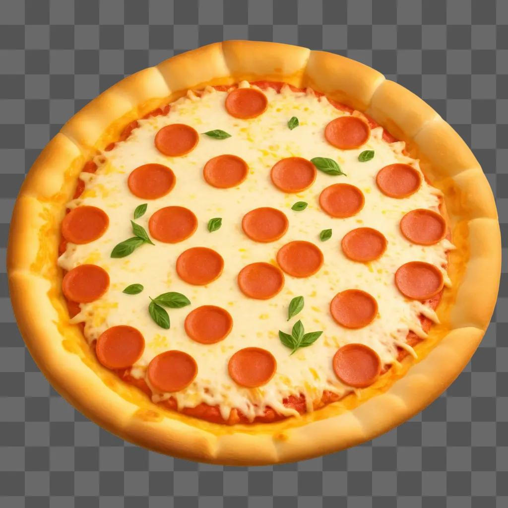 Cheese pizza with pepperoni and basil on a brown background