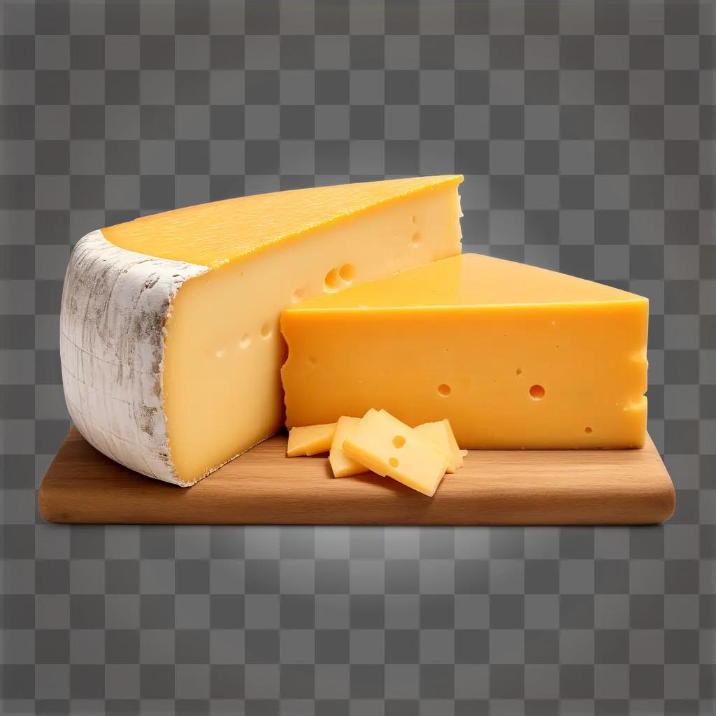 Cheese slices and cubes on a cutting board