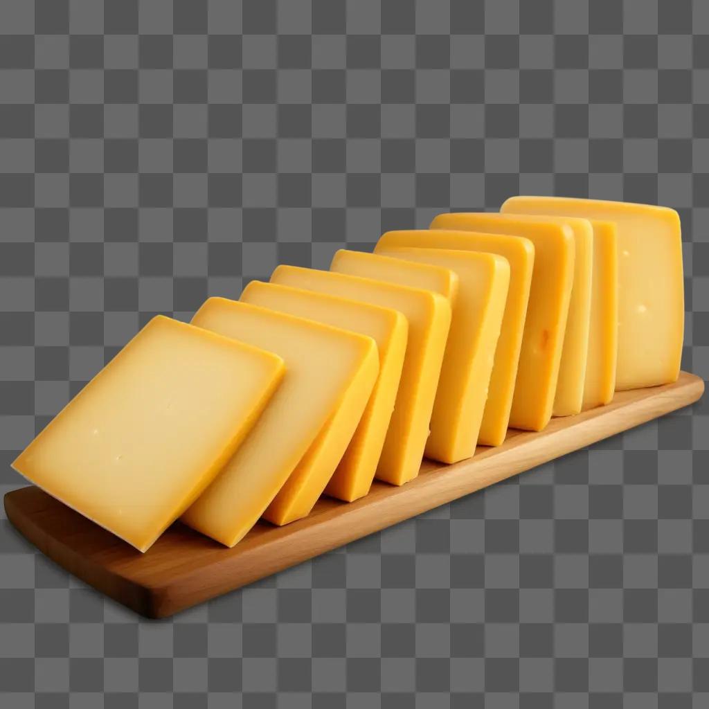 Cheese slices arranged on a wooden tray