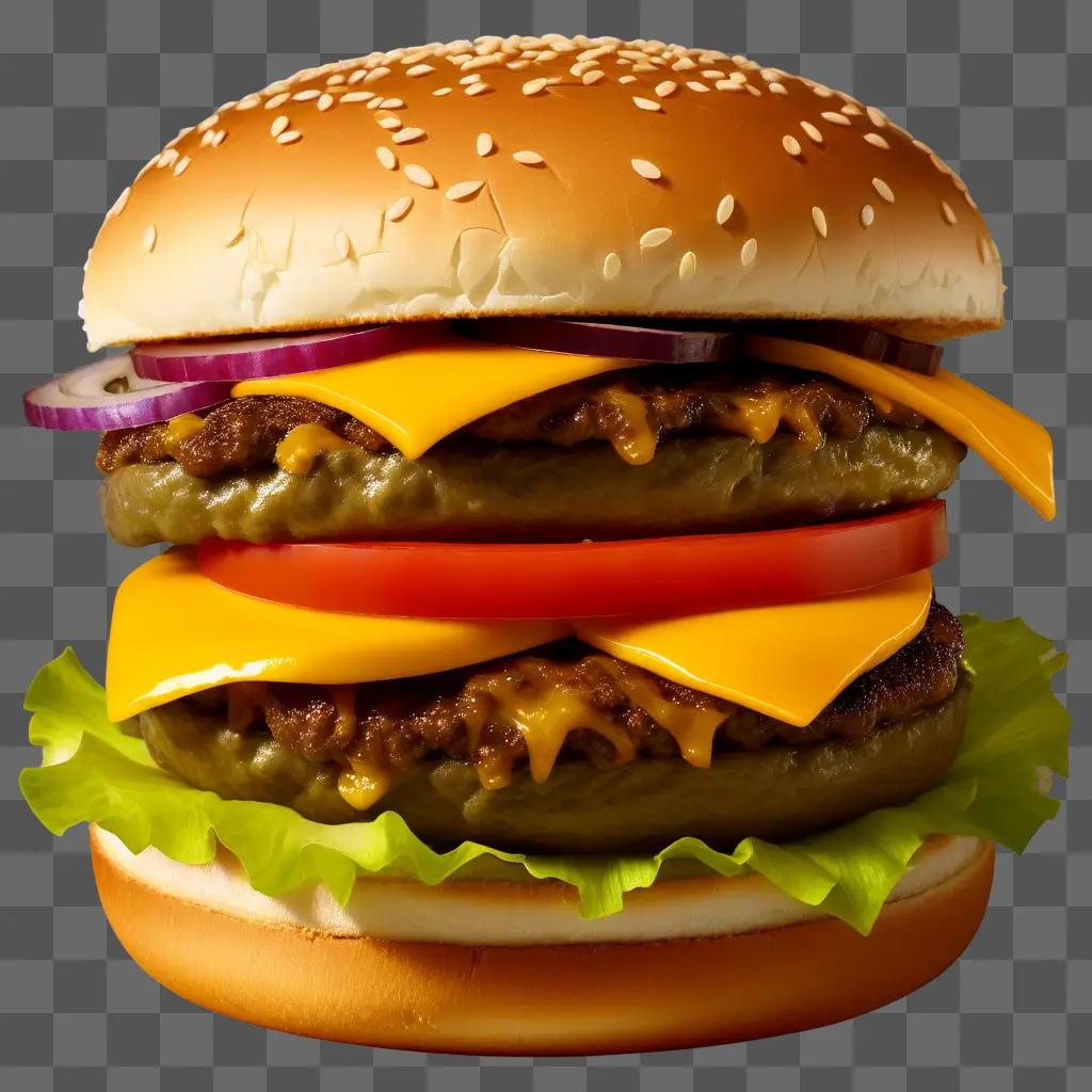 Cheeseburger with cheese, lettuce and onions