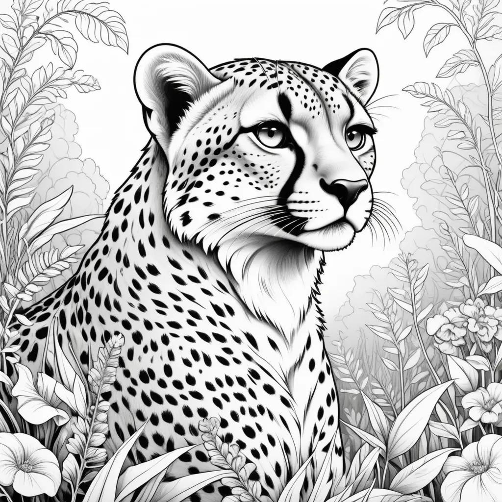 Cheetah Coloring Page: A Black and White Animal Drawing