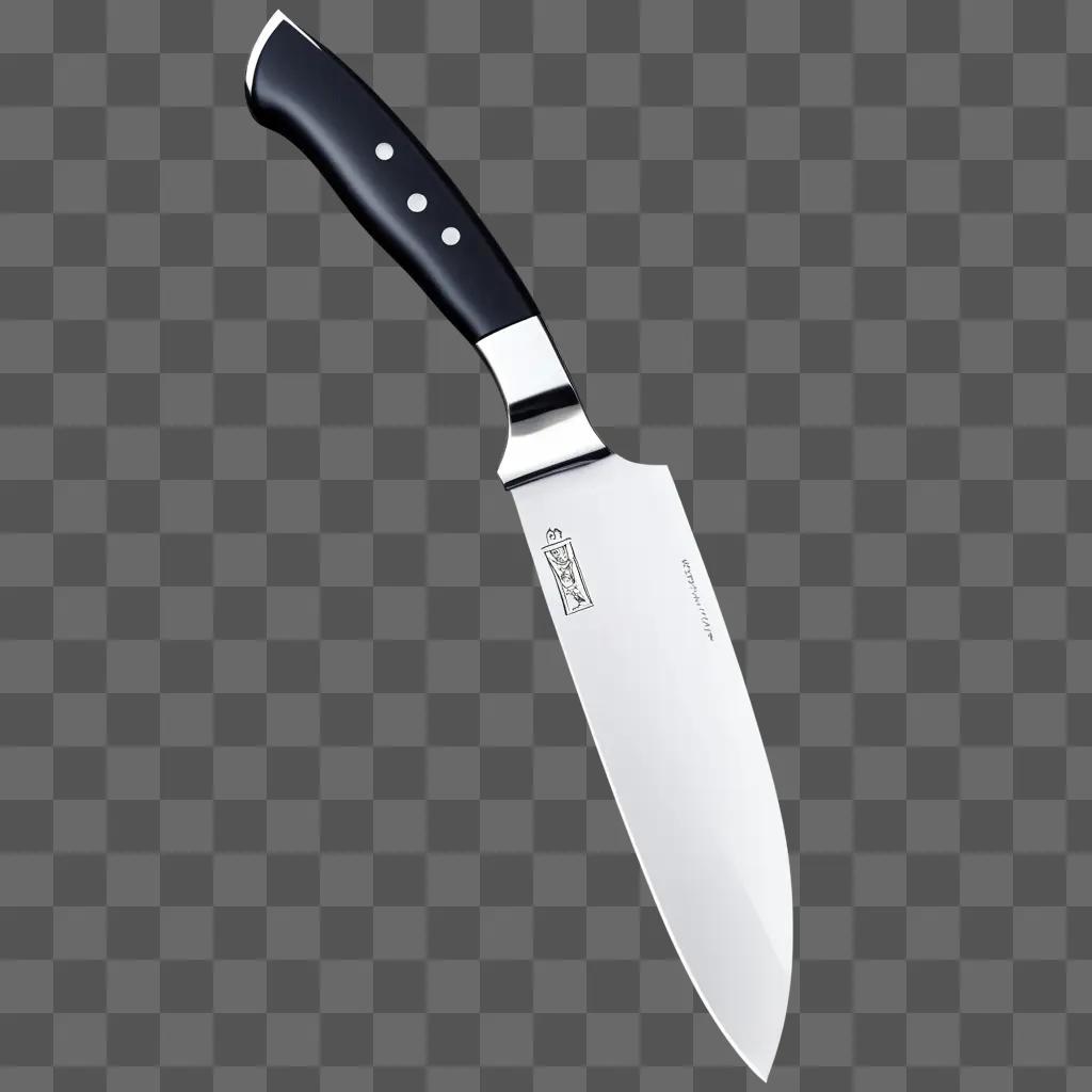 Chef knife with black handle and silver blade on white background