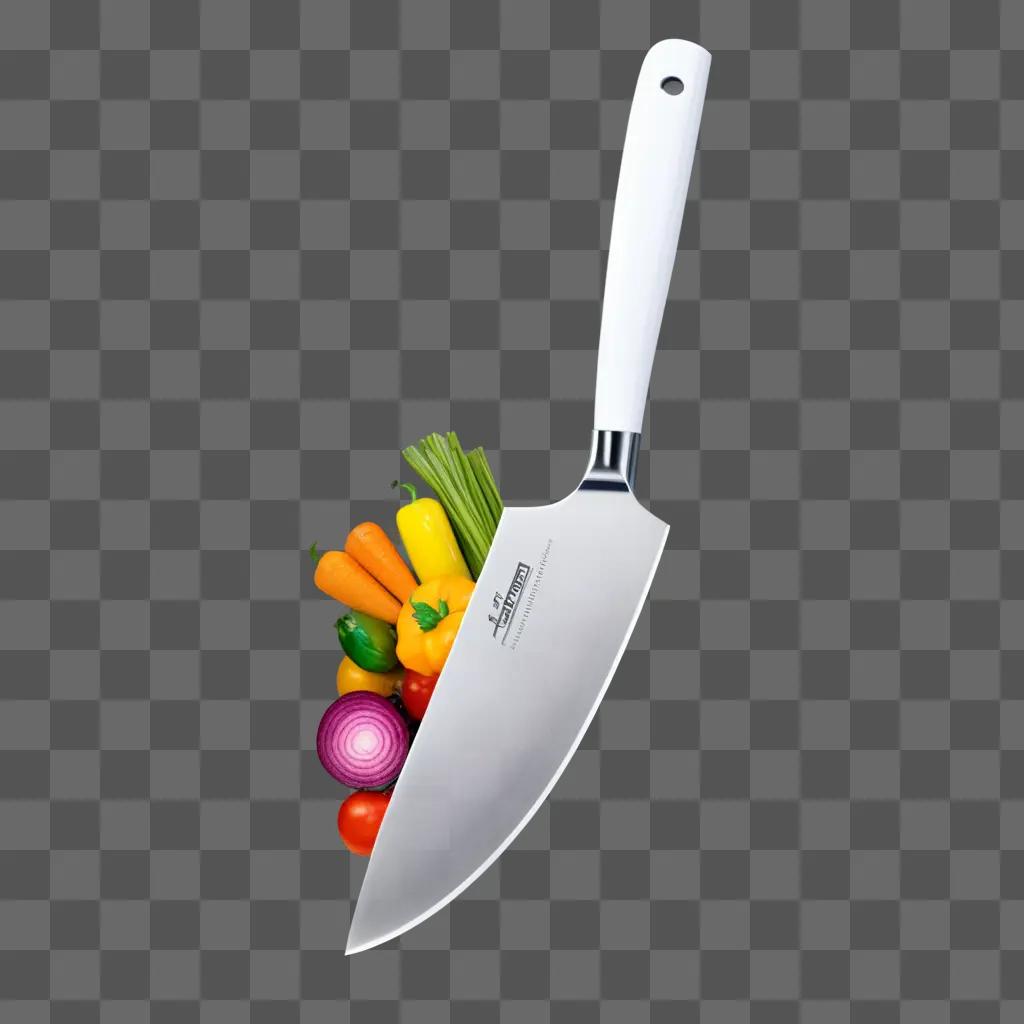 Chef knife with vegetables on a beige background