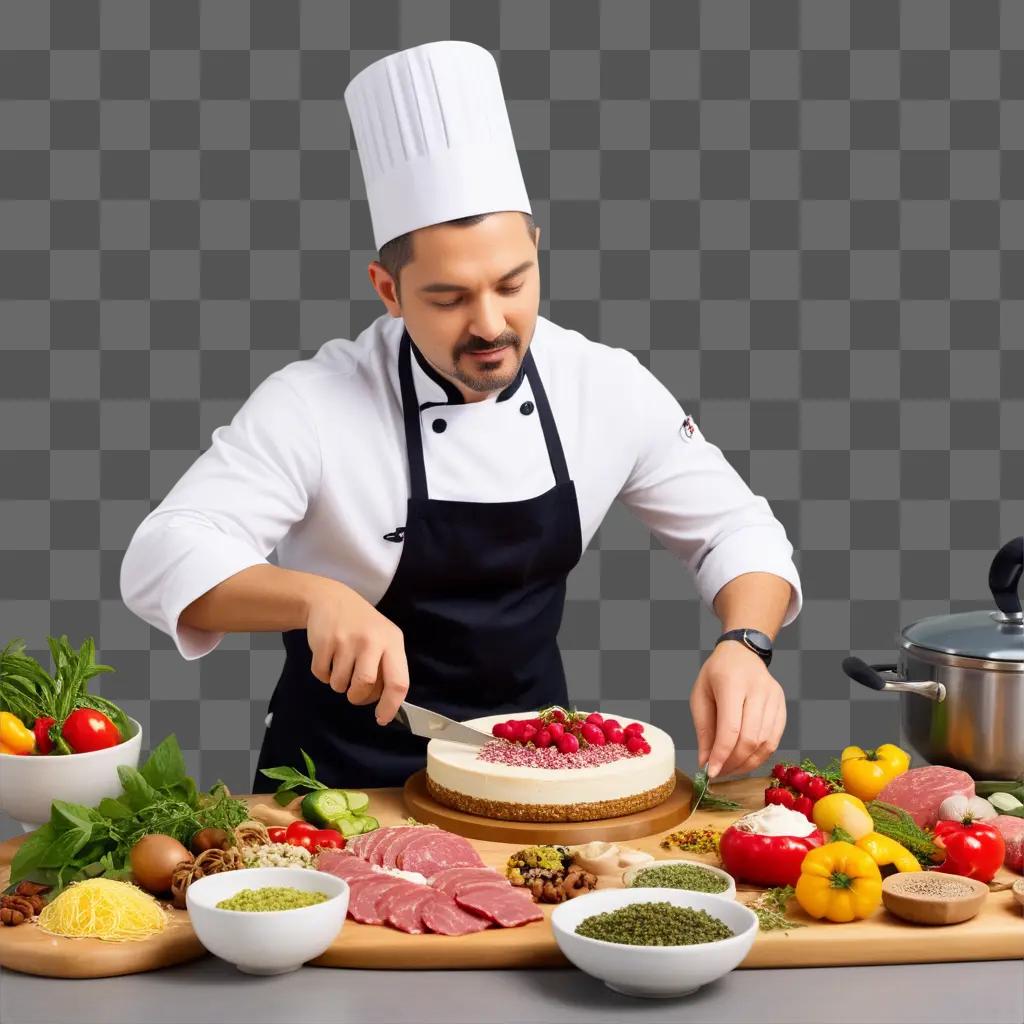 Chef preparing a delicious dessert with fresh fruits and vegetables