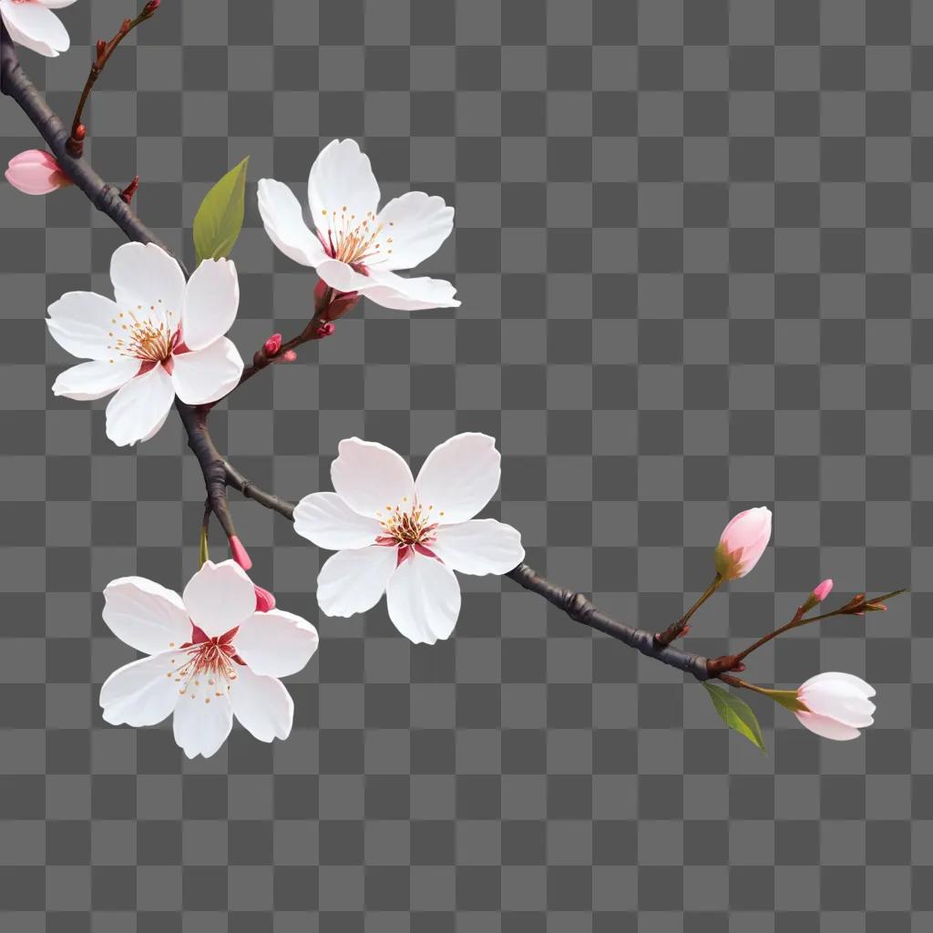 Cherry blossom drawing with pink petals and green leaves