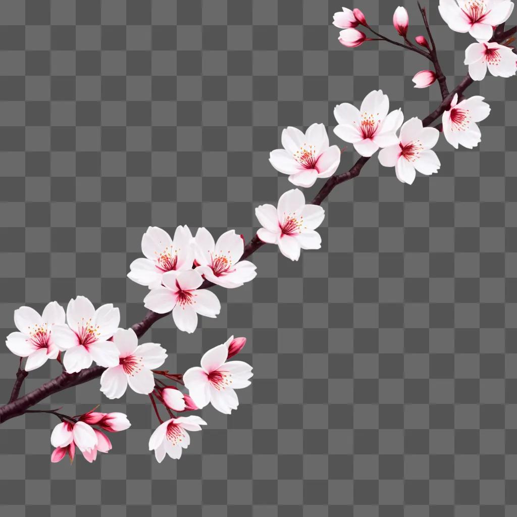 Cherry blossom drawing with white flowers on pink background