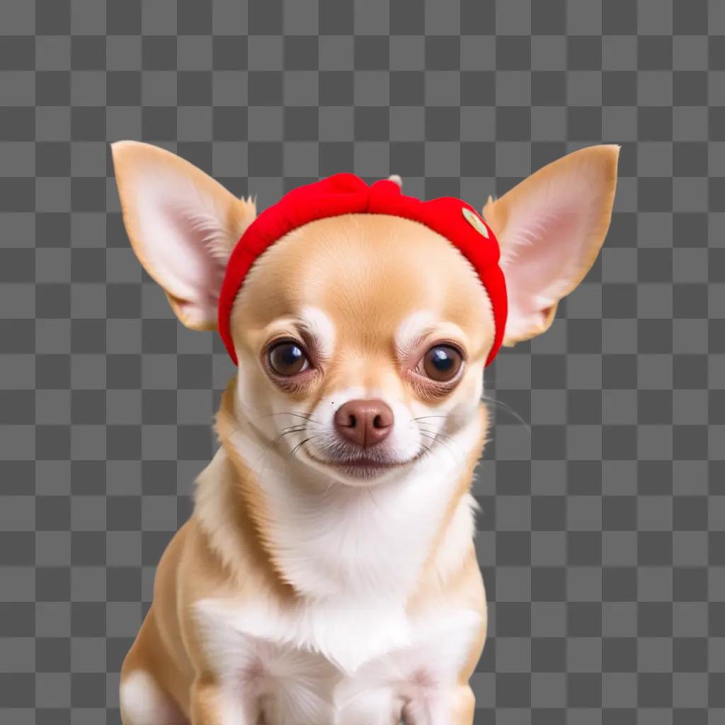 Chihuahua wearing a red headband has an apple head