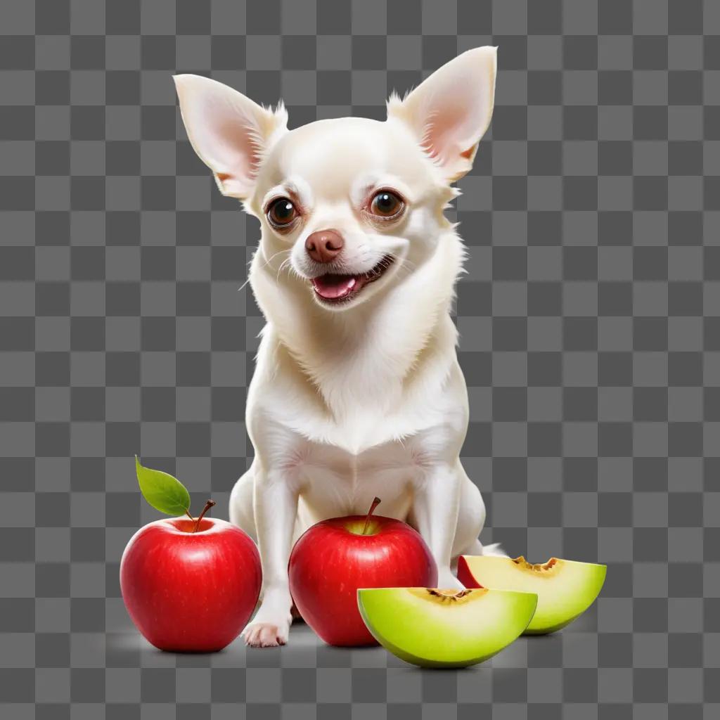 Chihuahua with an apple head sits on the ground