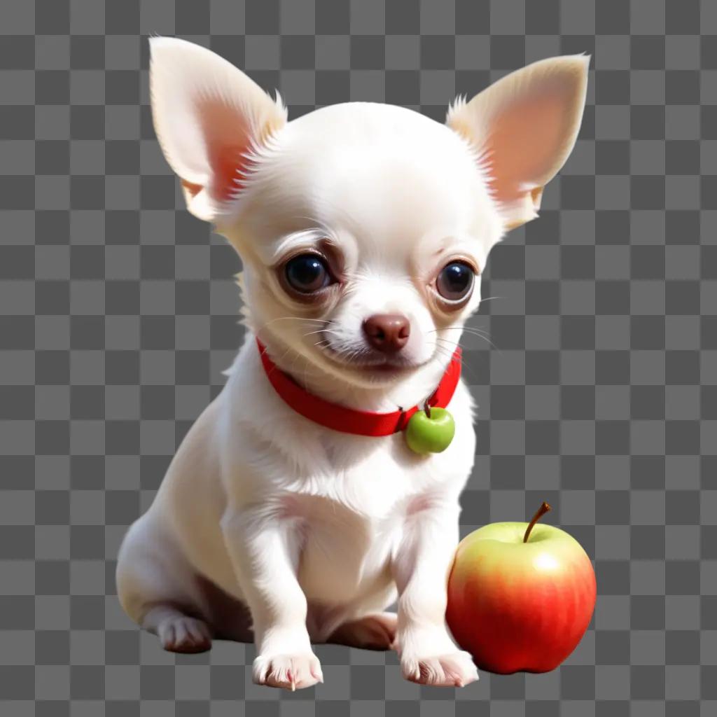 Chihuahua with apple and red collar