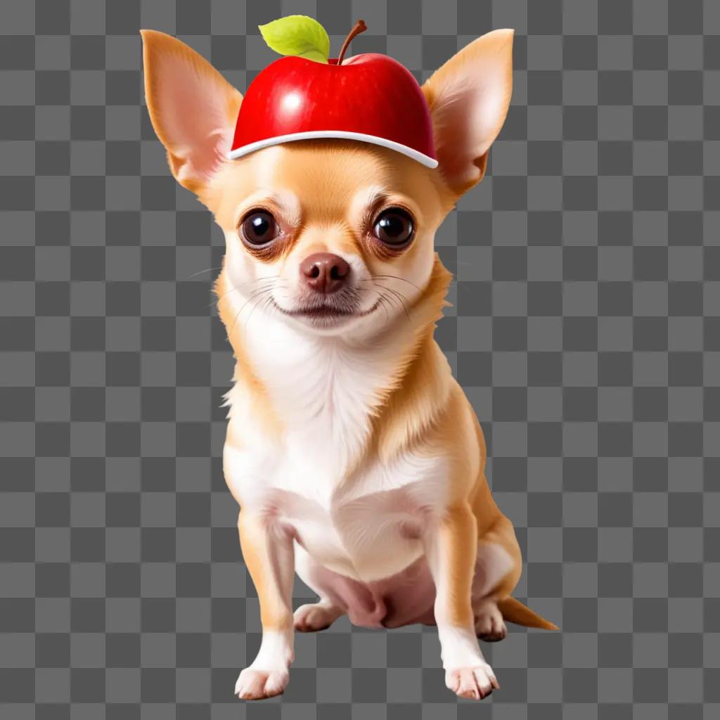 Chihuahua with apple head, sitting on beige background