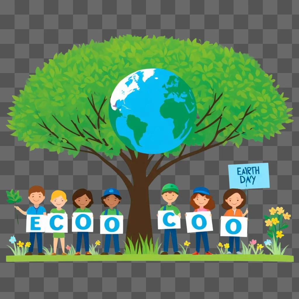 Children holding signs for Earth Day