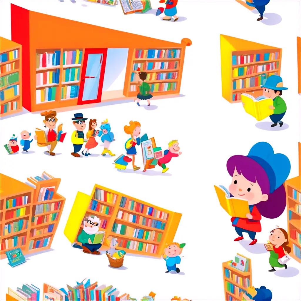 Children in a library with books all around