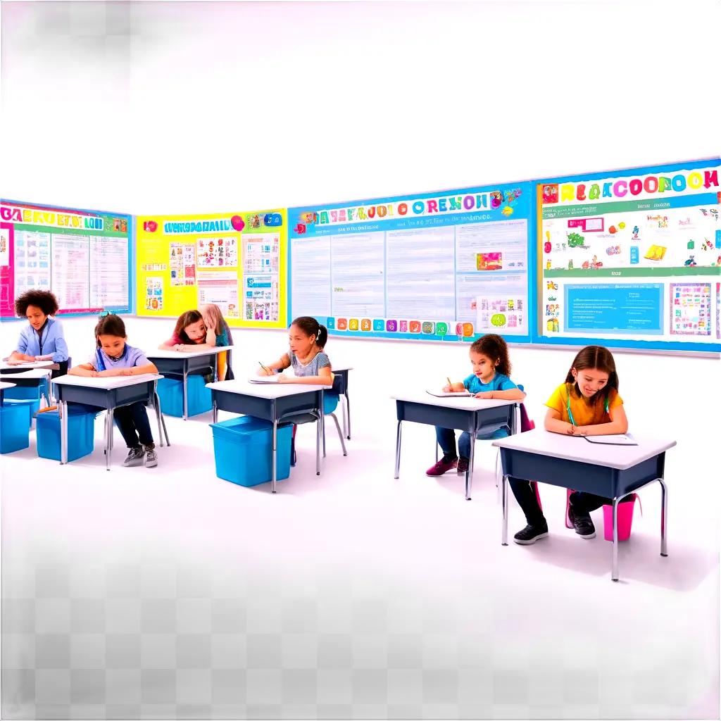 Children sit at desks in a classroom