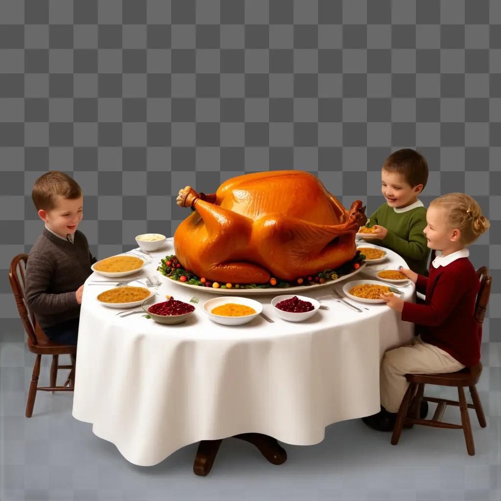 Children sit at table for Thanksgiving feast