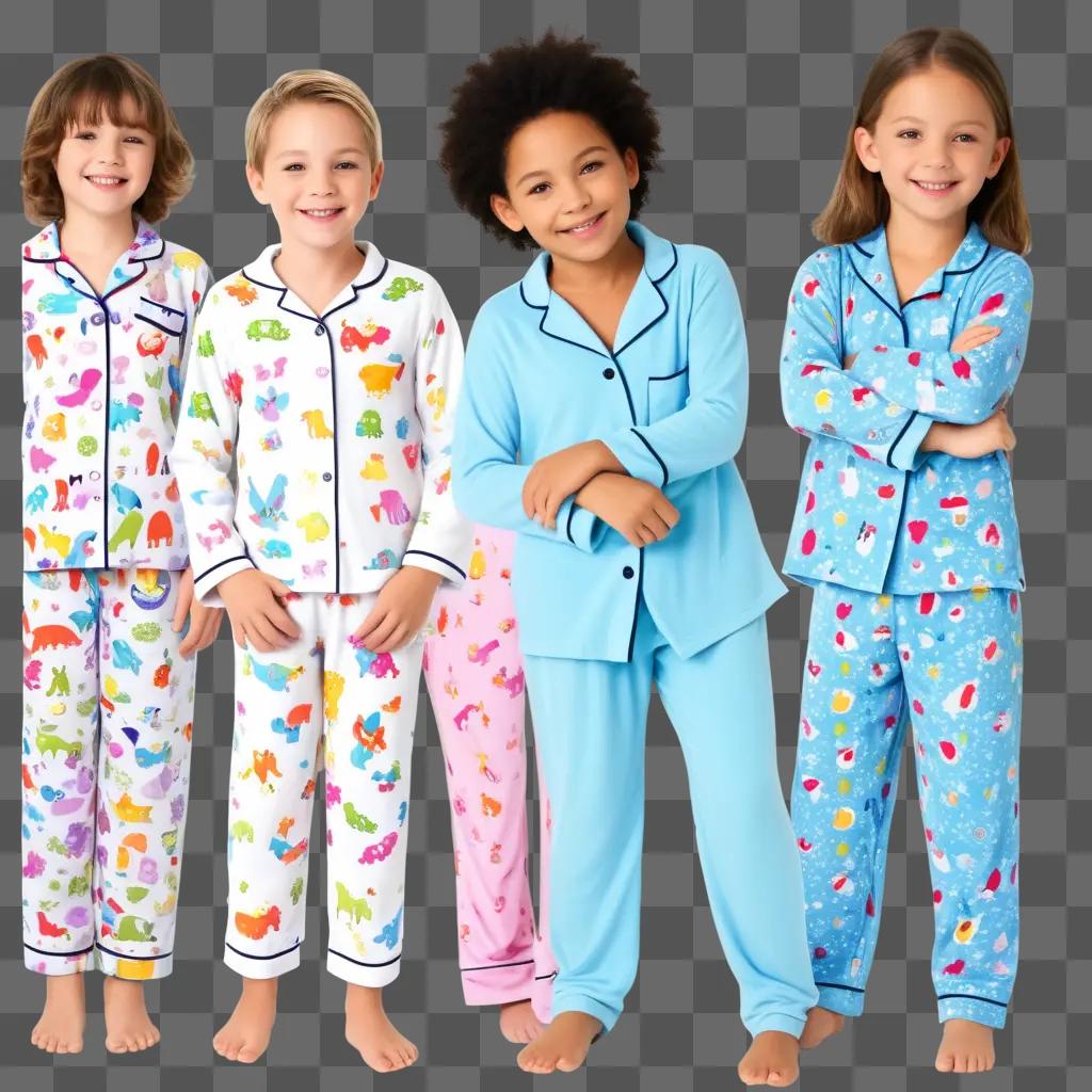 Children wearing pajamas stand in a row