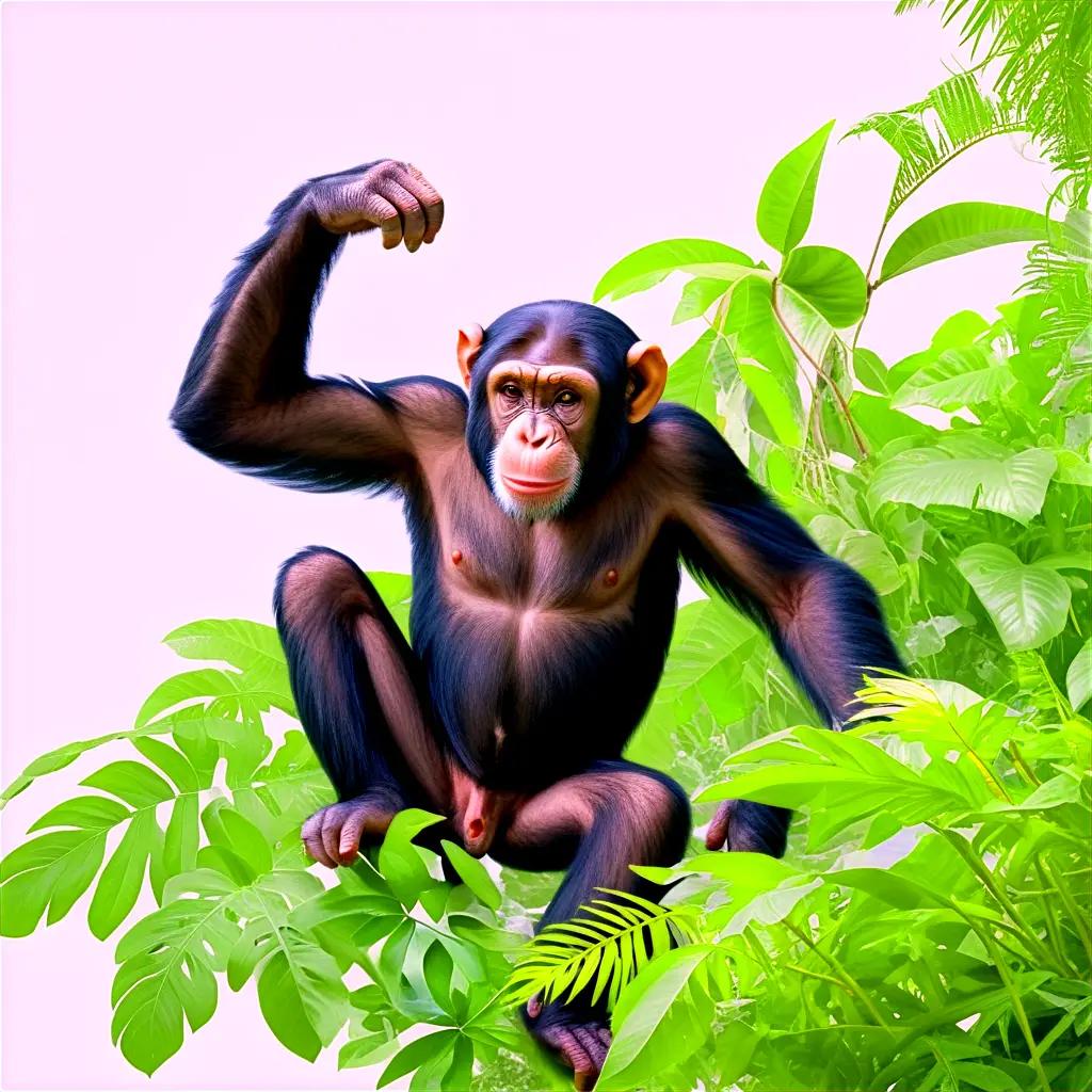 Chimpanzee in the jungle, posing for the camera