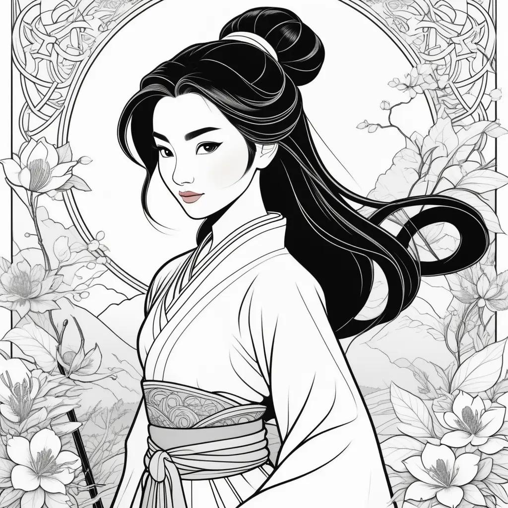 Chinese Mulan coloring pages, anime, flowers