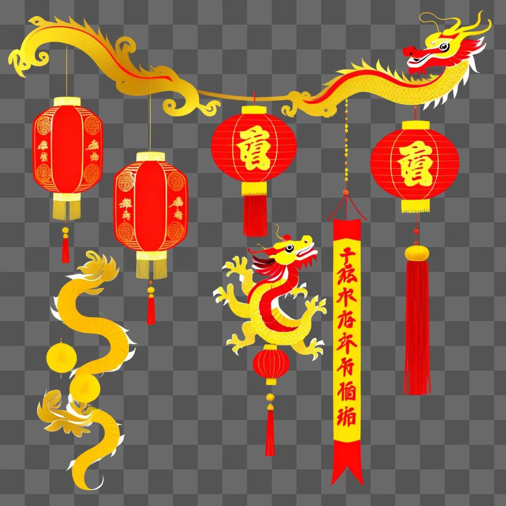 Chinese New Year decoration with dragon and lanterns