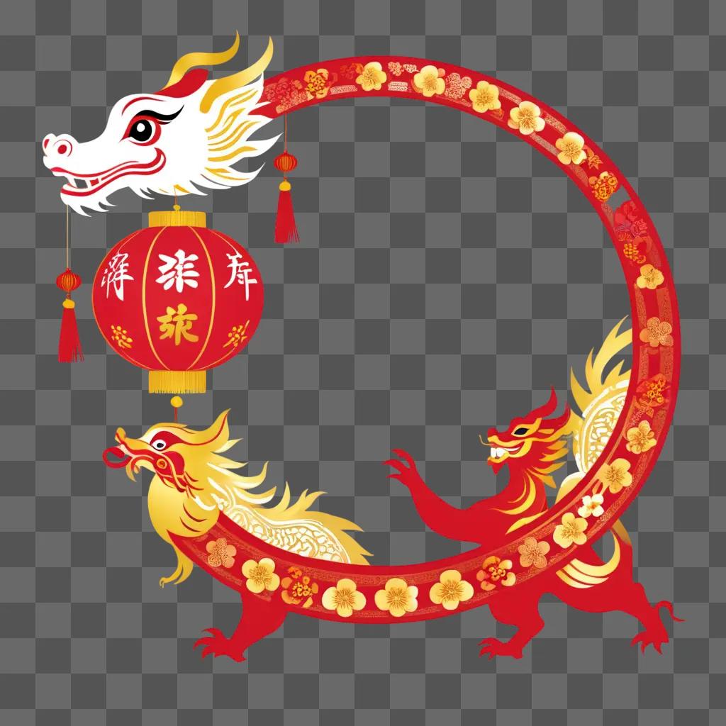 Chinese New Year decoration with red dragon and lantern