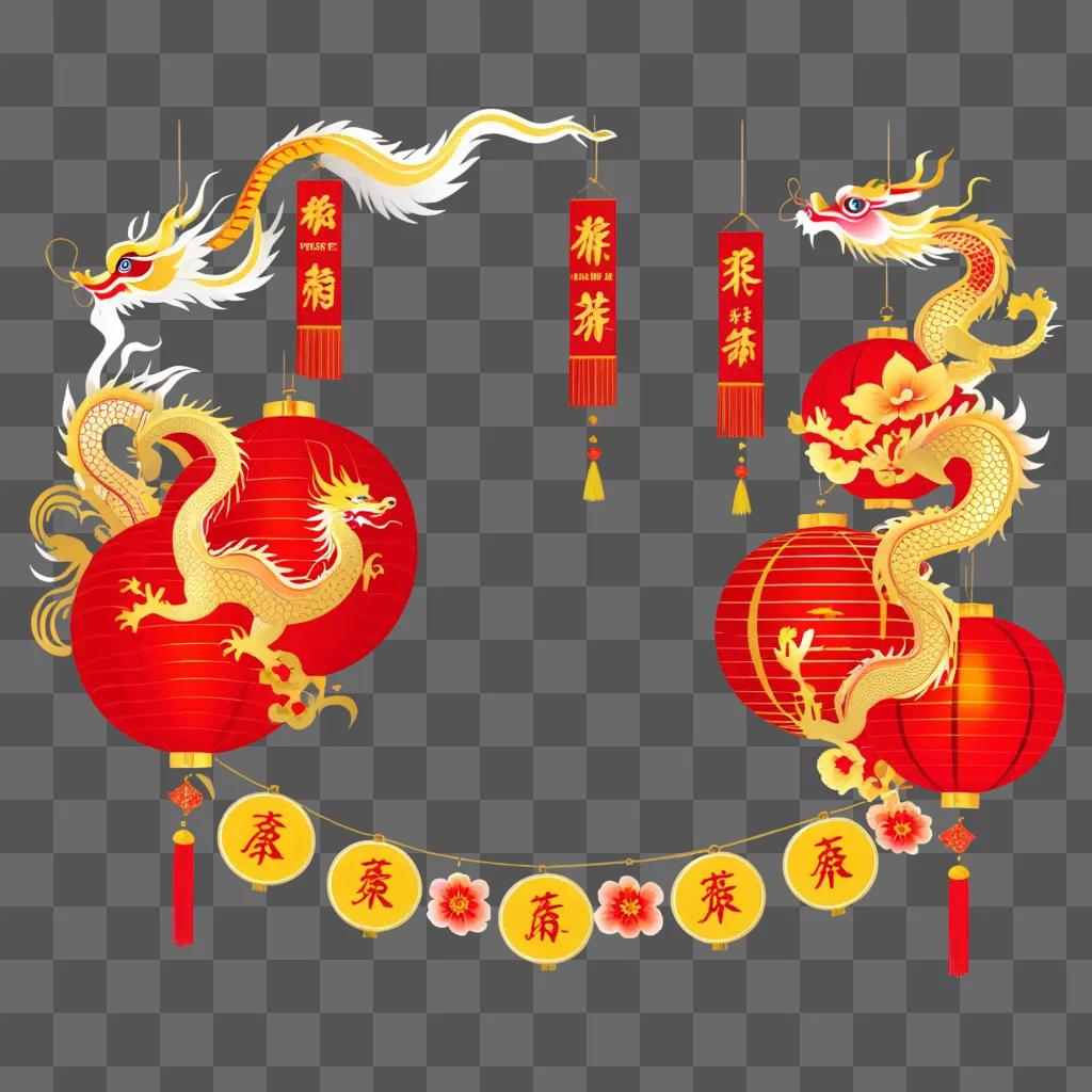 Chinese New Year decorations in red and gold colors