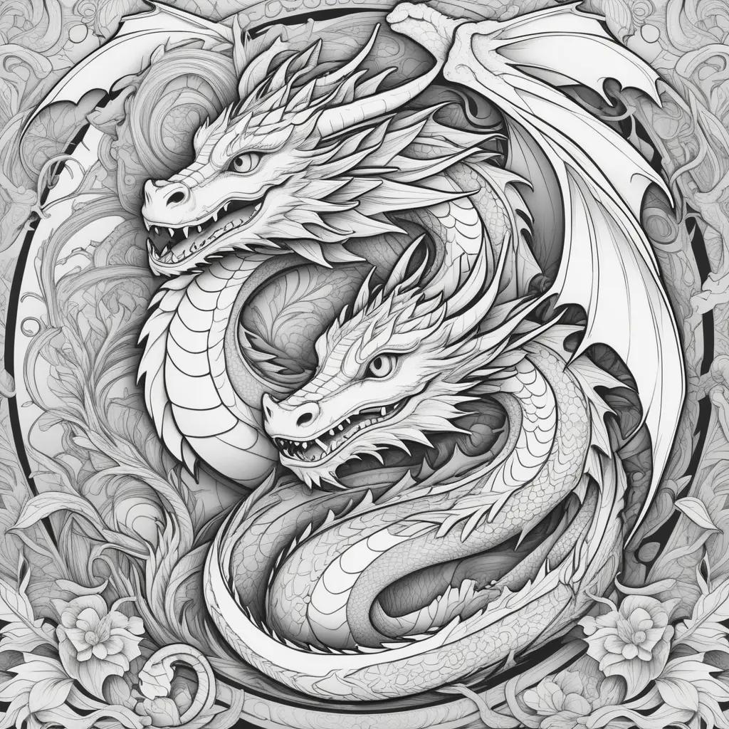 Chinese dragons in black and white coloring pages