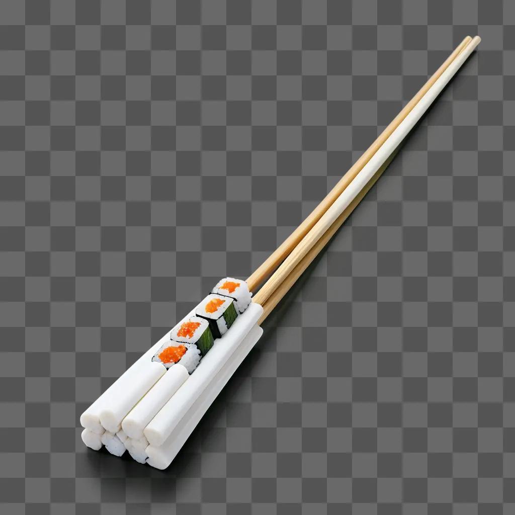 Chopsticks with sushi and carrots on a table