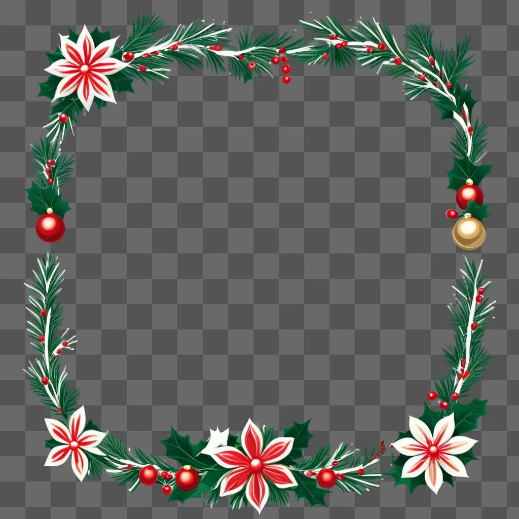 Christmas Border Clipart: White flowers, berries, and lights