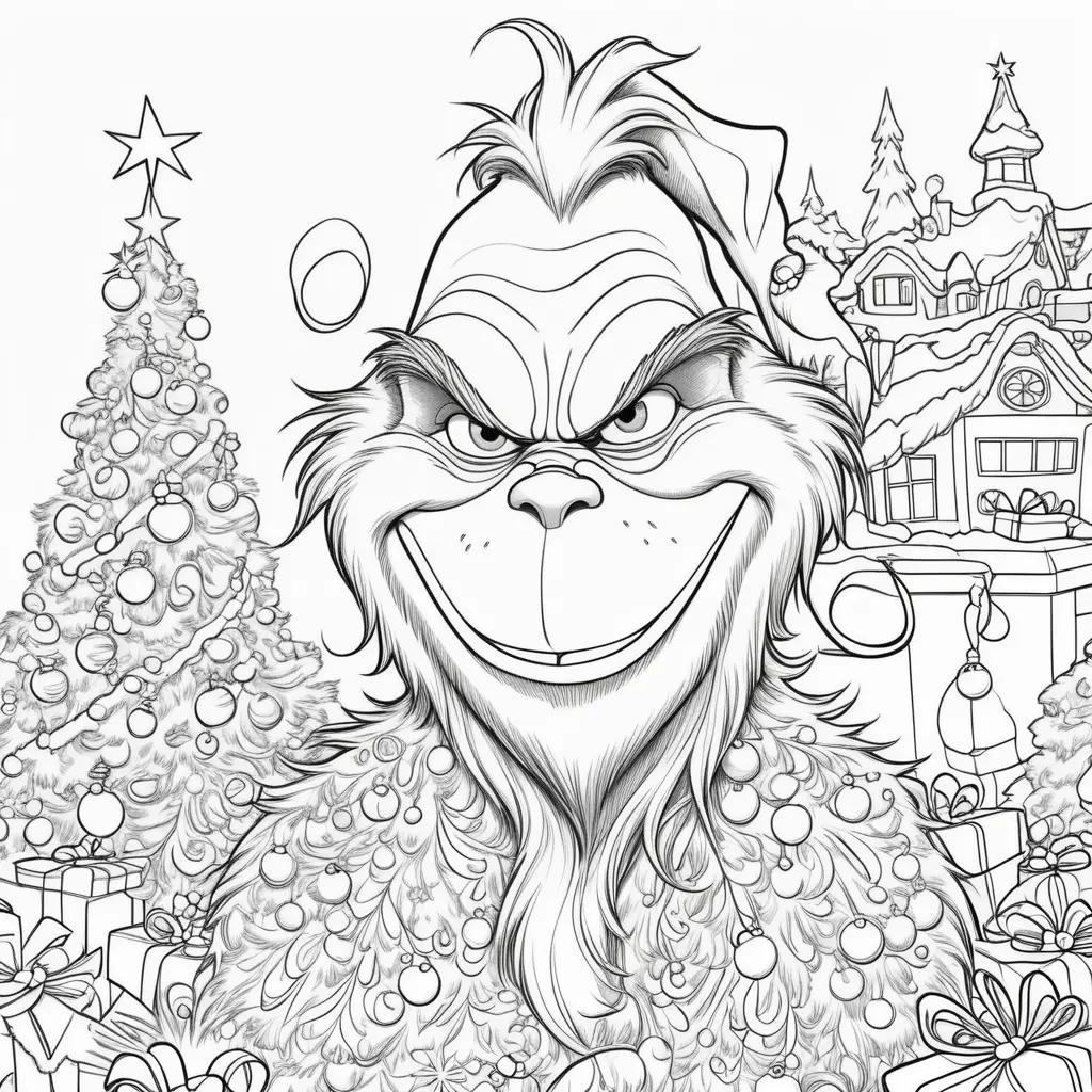 Christmas Coloring Pages: Grinch with Christmas Trees