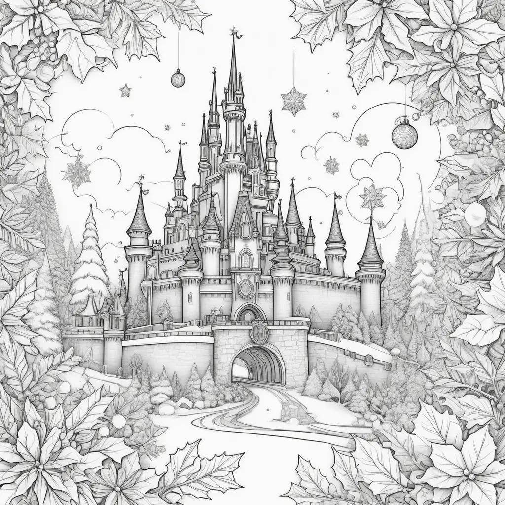 Christmas Disney coloring pages of castle and tree