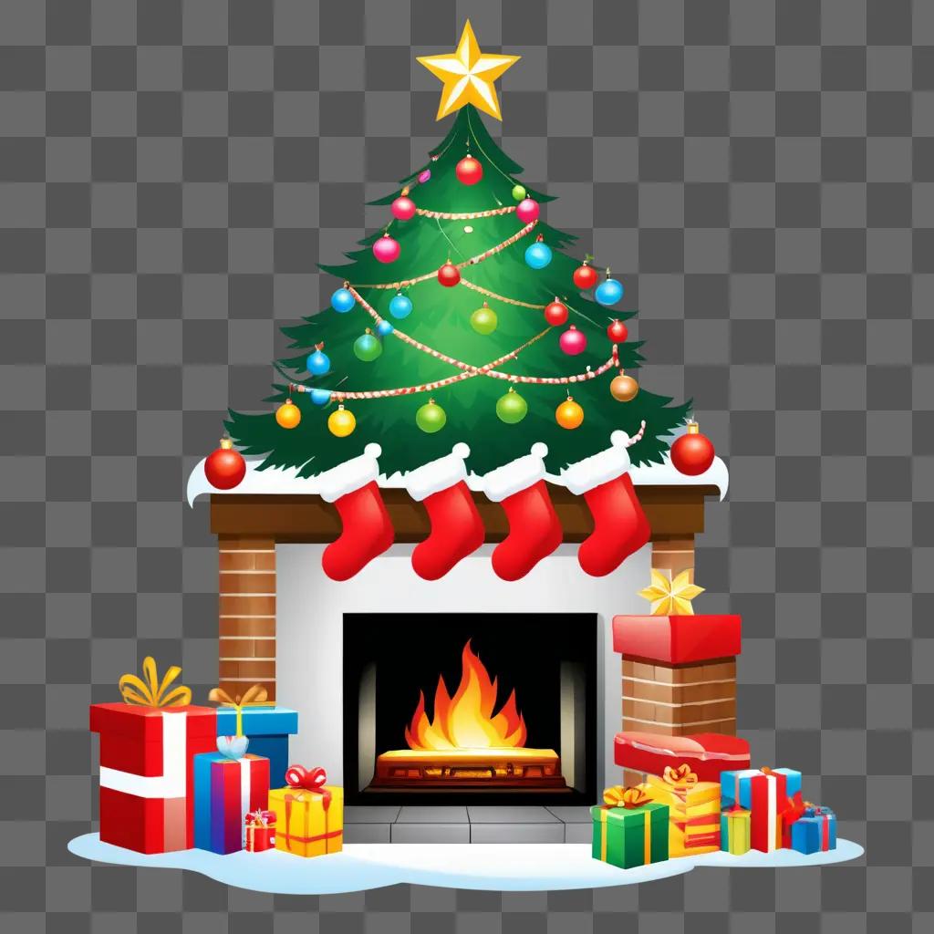 Christmas Fireplace with Stockings and Gift Boxes