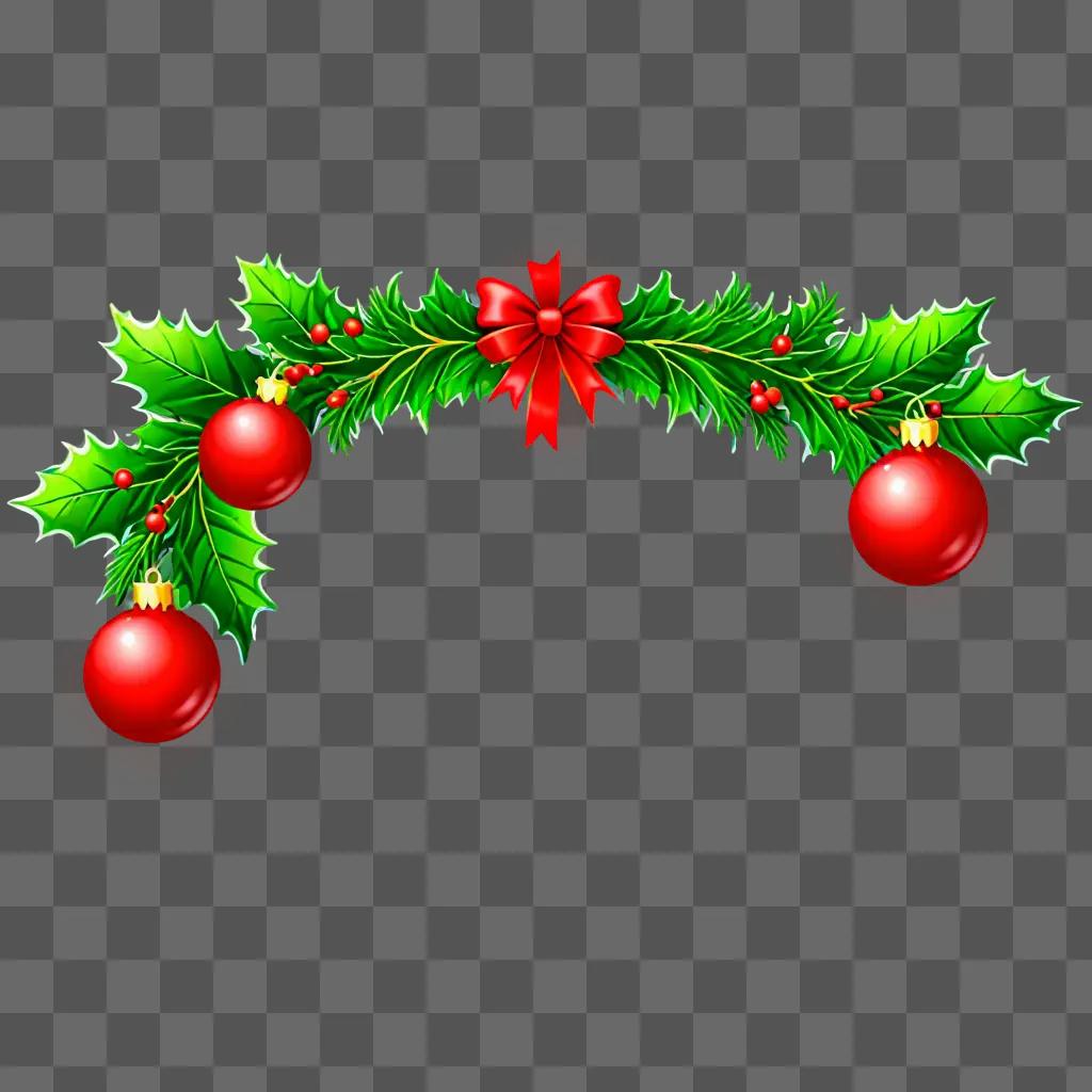 Christmas background clipart with holly and red balls