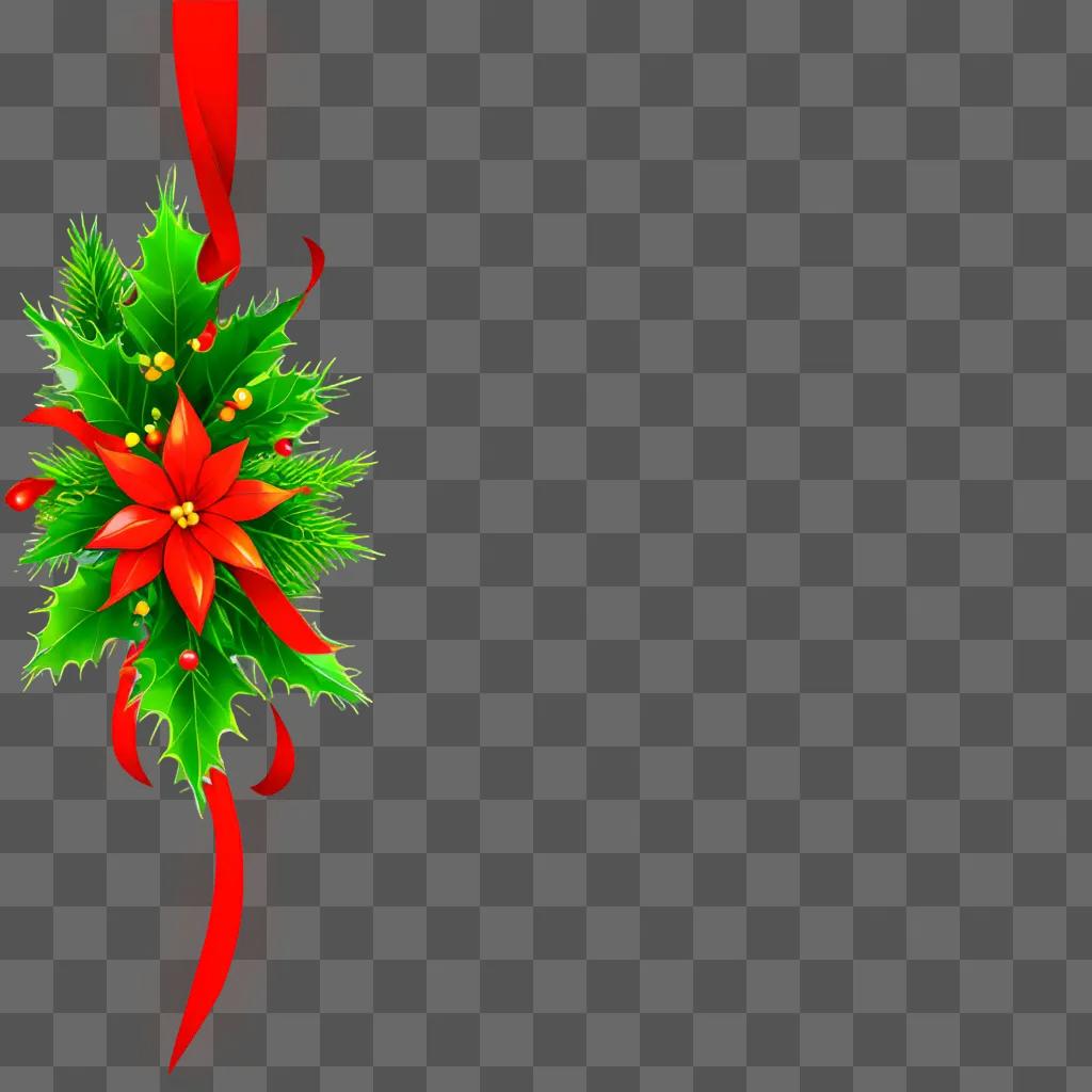 Christmas background with poinsettia and red ribbon